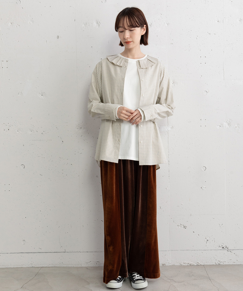 POU DOU DOU（プードゥドゥ）の「ランダムプリーツカラーシャツ（シャツ/ブラウス・レディース・オフホワイト/ベージュ/ダークブラウン・M）」の22枚目の写真