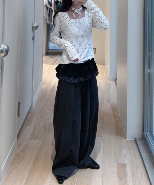 nemne store（ネンネストア）の「ドットリボンテレコロンＴ（Tシャツ/カットソー・レディース・オフホワイト/ネイビー・SMALL/MEDIUM）」の3枚目の写真