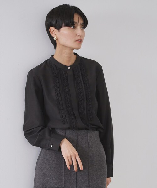 OPAQUE.CLIP(オペークドットクリップ)の「フロントフリルブラウス【洗濯機OK】(シャツ/ブラウス・レディース・ブルー/ブラック/ホワイト・38/40/42)」の2枚目の写真