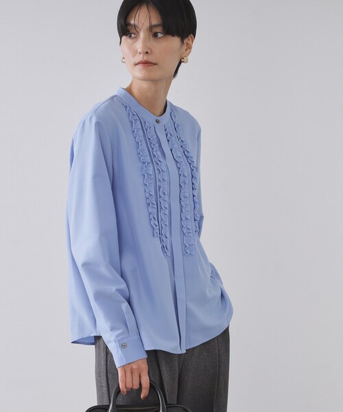 OPAQUE.CLIP(オペークドットクリップ)の「フロントフリルブラウス【洗濯機OK】(シャツ/ブラウス・レディース・ブルー/ブラック/ホワイト・38/40/42)」の12枚目の写真