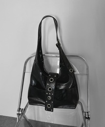 【jiasecond.】メタルディテールワンショルダーバッグ / バッグ 鞄 BAG ショルダー A4 ベルト 斜め掛け 合皮 合成皮革 ブラック ZOZOTOWN限定