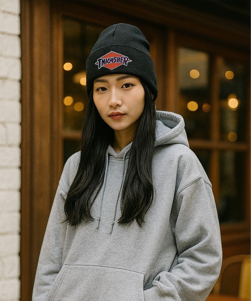 THRASHER(スラッシャー)の「【THRASHER/スラッシャー】ダイヤロゴ刺繍ニットキャップ/ワッチキャップ/ニット帽(ニットキャップ/ビーニー・メンズ・グレー/ブラック/ブルーグリーン/ブラウン・FREE)」の1枚目の写真