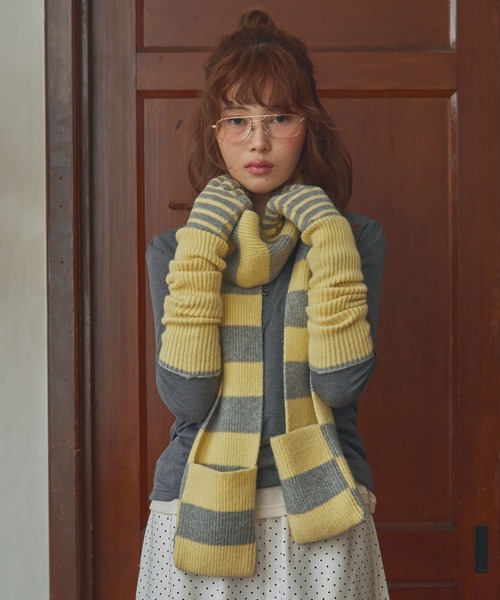 Unblend】ポケット付き ボーダーマフラー MONO-MART LADY'S│MONO-MART