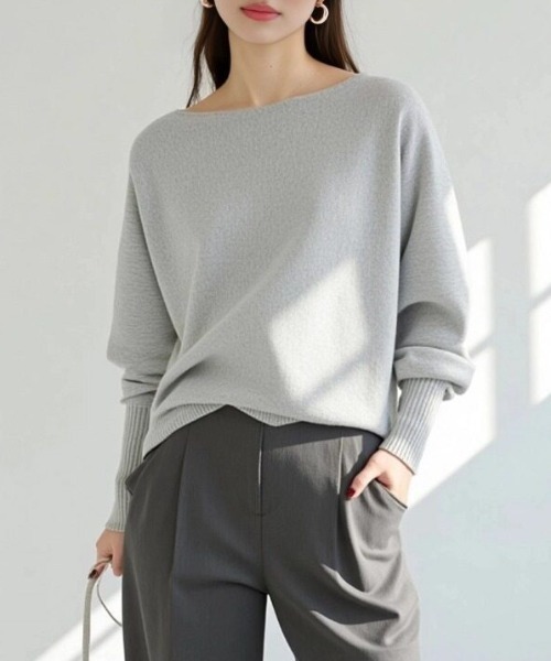 cammie(キャミー)の「ボートネックゆるトップス(Tシャツ/カットソー・レディース・ブラック/グレー/ベージュ・F)」の3枚目の写真