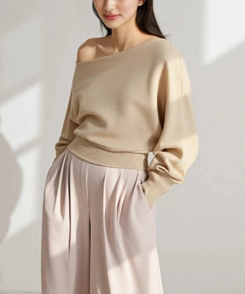 cammie(キャミー)の「ボートネックゆるトップス(Tシャツ/カットソー・レディース・ブラック/グレー/ベージュ・F)」の9枚目の写真