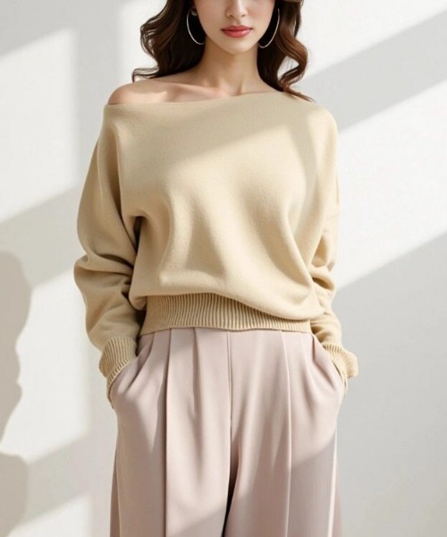 cammie(キャミー)の「ボートネックゆるトップス(Tシャツ/カットソー・レディース・ブラック/グレー/ベージュ・F)」の14枚目の写真