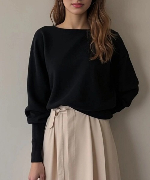 cammie(キャミー)の「ボートネックゆるトップス(Tシャツ/カットソー・レディース・ブラック/グレー/ベージュ・F)」の18枚目の写真
