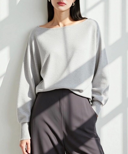 cammie(キャミー)の「ボートネックゆるトップス(Tシャツ/カットソー・レディース・ブラック/グレー/ベージュ・F)」の5枚目の写真