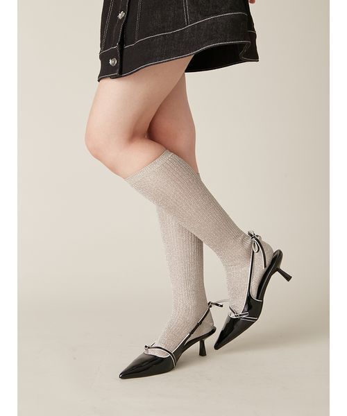 LILY BROWN（リリーブラウン）の「ラメリブハイソックス（ソックス/靴下・レディース・ブラウン/パープル/シルバー・F）」の9枚目の写真
