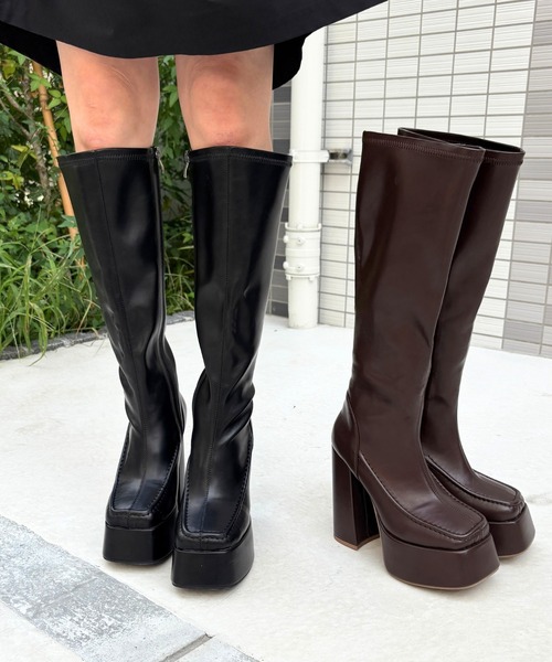 Tomieco(トミエコ)の「ストレッチ 厚底ロングブーツ(ブーツ・レディース・ブラック/ダークブラウン・LL/L/M/S)」の11枚目の写真
