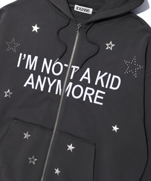 YOUHEE（ユヒ）の「NOT A KID HOOD ZIP-UP CHARCOAL（パーカー・レディース・その他・FREE）」の5枚目の写真