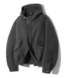 ウールエルボーパッチ2WAYヘリングトンフードジャケット(チャコール)