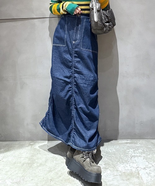 RODEO CROWNS WIDE BOWL（ロデオクラウンズワイドボウル）の「シャーリングマキシスカート（スカート・レディース・ブルー/ブラック/カーキ・FREE）」の3枚目の写真