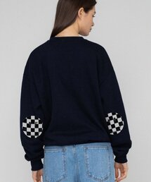 [ユニセックス]エルボーチェッカーボードドットスマイルマンツーマン_ネイビー