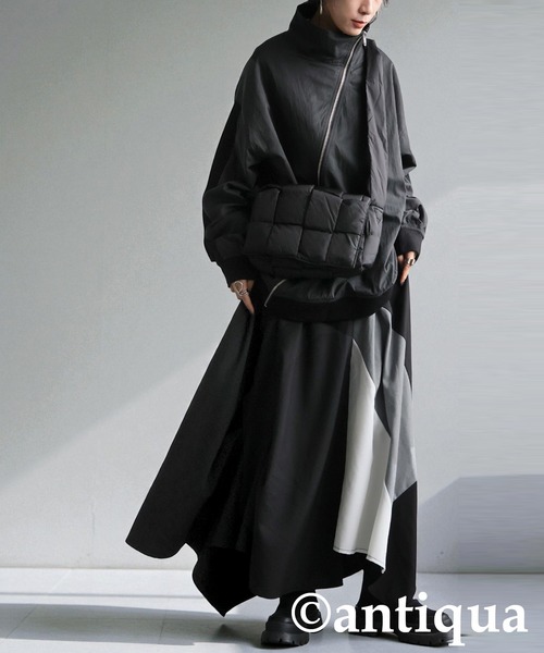antiqua(アンティカ)の「切替 配色 アシンメトリー ロングスカート(スカート・レディース・ブラック・ONESIZE)」の10枚目の写真