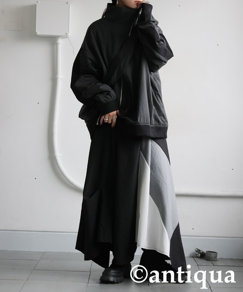 antiqua(アンティカ)の「切替 配色 アシンメトリー ロングスカート(スカート・レディース・ブラック・ONESIZE)」の11枚目の写真