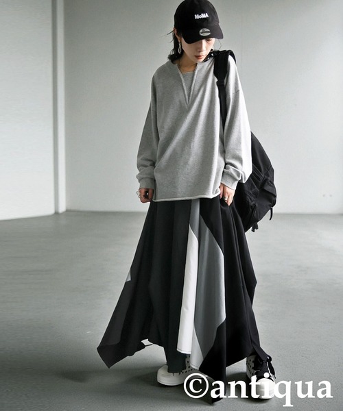 antiqua(アンティカ)の「切替 配色 アシンメトリー ロングスカート(スカート・レディース・ブラック・ONESIZE)」の13枚目の写真