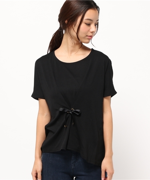 OUTLET（アウトレット）の「【Discoat Petit】布帛切替前リボンP/O（Tシャツ/カットソー・レディース・カーキ/ブラック・FREE）」の4枚目の写真