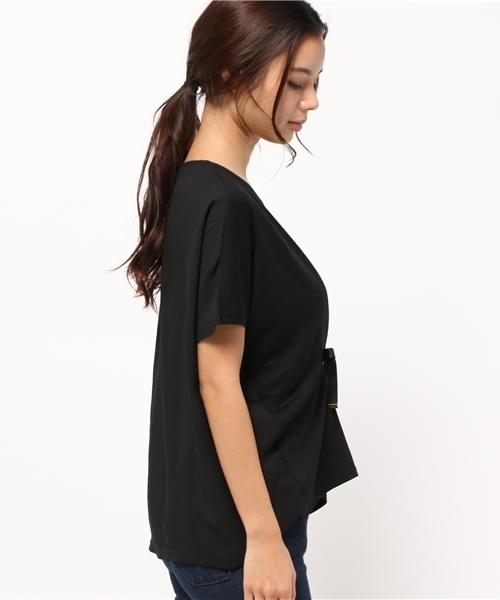 OUTLET（アウトレット）の「【Discoat Petit】布帛切替前リボンP/O（Tシャツ/カットソー・レディース・カーキ/ブラック・FREE）」の5枚目の写真