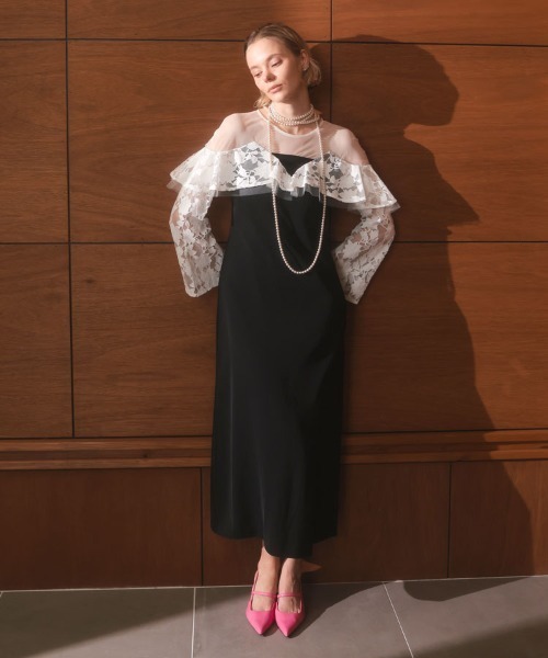 DONOBAN(ドノバン)の「【ANDRESD】lace raffle dress 結婚式 パーティードレス オケージョンドレス お呼ばれ 二次会 成人式 同窓会(ドレス・レディース・ベージュ/ブラック/グレー・S/M/L)」の6枚目の写真