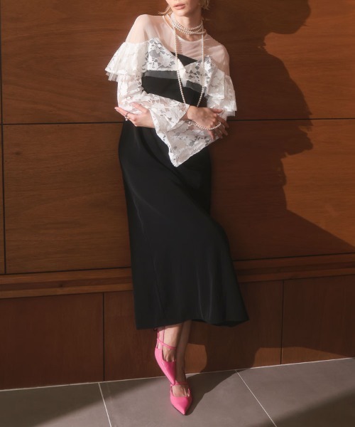 DONOBAN(ドノバン)の「【ANDRESD】lace raffle dress 結婚式 パーティードレス オケージョンドレス お呼ばれ 二次会 成人式 同窓会(ドレス・レディース・ベージュ/ブラック/グレー・S/M/L)」の8枚目の写真