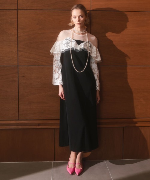 DONOBAN(ドノバン)の「【ANDRESD】lace raffle dress 結婚式 パーティードレス オケージョンドレス お呼ばれ 二次会 成人式 同窓会(ドレス・レディース・ベージュ/ブラック/グレー・S/M/L)」の5枚目の写真