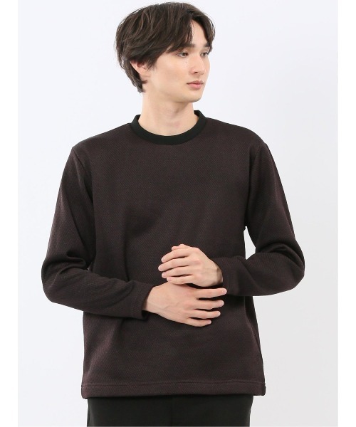 m.f.editorial(エムエフエディトリアル)の「【裏起毛】m.f.エディトリアル メンズ ツイル クルーネック 長袖 Tシャツ(Tシャツ/カットソー・メンズ・ボルドー/ホワイト×ブラック・MEDIUM/X-LARGE/LARGE)」の2枚目の写真