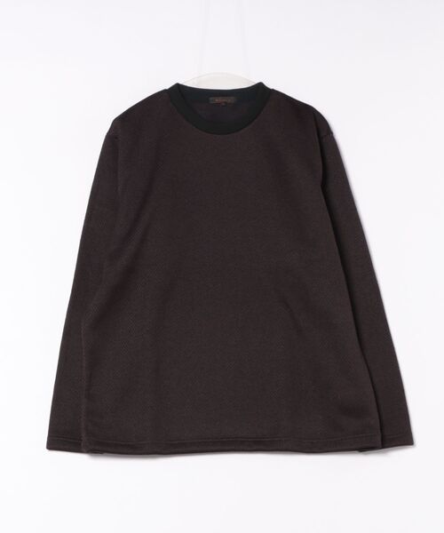 m.f.editorial(エムエフエディトリアル)の「【裏起毛】m.f.エディトリアル メンズ ツイル クルーネック 長袖 Tシャツ(Tシャツ/カットソー・メンズ・ボルドー/ホワイト×ブラック・MEDIUM/X-LARGE/LARGE)」の4枚目の写真
