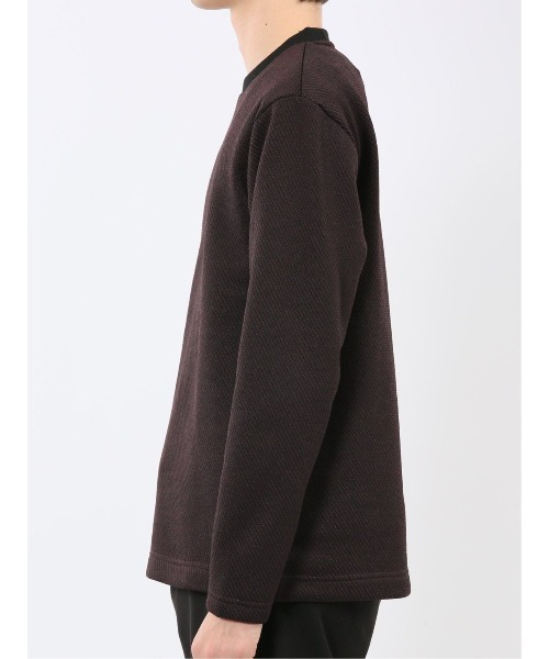 m.f.editorial(エムエフエディトリアル)の「【裏起毛】m.f.エディトリアル メンズ ツイル クルーネック 長袖 Tシャツ(Tシャツ/カットソー・メンズ・ボルドー/ホワイト×ブラック・MEDIUM/X-LARGE/LARGE)」の6枚目の写真