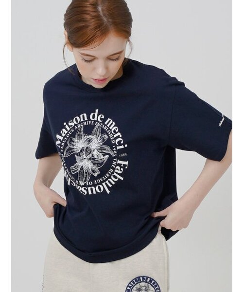FABULOUS ARCHIVE(ファビュラスアーカイブ)の「ウィメンズ リリス リラックス クロップTシャツ ネイビー/ホワイト(FCC2TS385W)(Tシャツ/カットソー・レディース・ネイビー・SMALL/MEDIUM)」の1枚目の写真