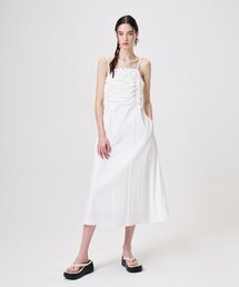 Slip Heart Neck Shirring Dress, White