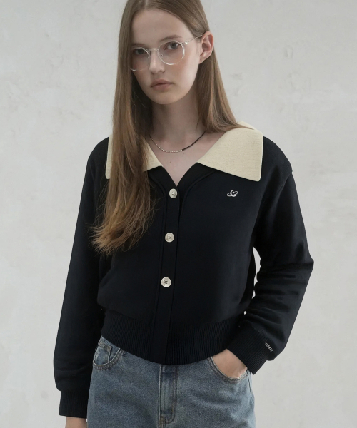 Vivacious(ビバシャス)の「Sailor Collar Knit Cardigan_5Colors(カーディガン/ボレロ・レディース・パープル/ネイビー/ピンク/ブルー/グリーン・FREE)」の6枚目の写真