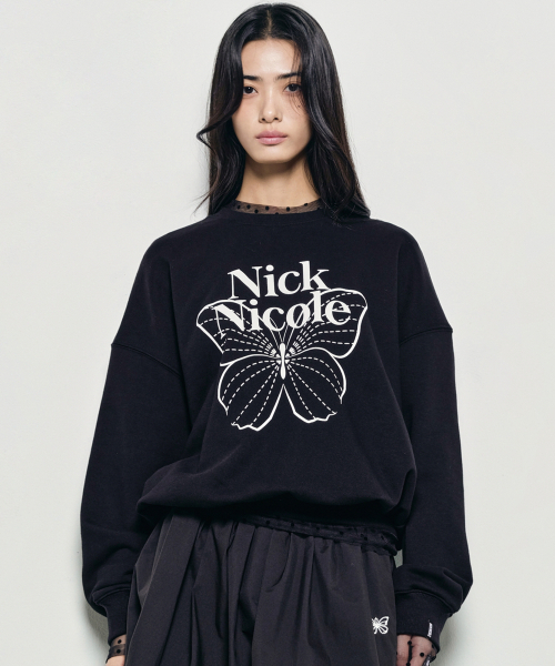 NICK&NICOLE(ニックアンドニコール)の「BUTTERFLY SIGNATURE SWEATSHIRT_BLACK WHITE(スウェット・レディース・その他・FREE)」の1枚目の写真