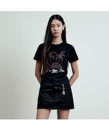 (W) キャリグラフィックリンガーTシャツ ブラック