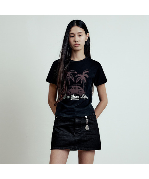 LMOOD(エルムード)の「(W) キャリグラフィックリンガーTシャツ ブラック(Tシャツ/カットソー・レディース・その他・36/38)」の1枚目の写真