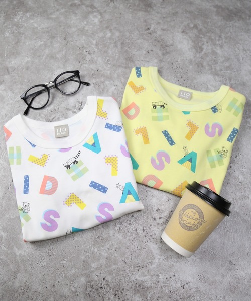 DILASH（ディラッシュ）の「（お揃い可）アルファベット総柄 長袖Tシャツ（Tシャツ/カットソー・キッズ・イエロー/オフホワイト・80/90/100/120/130/110）」の4枚目の写真