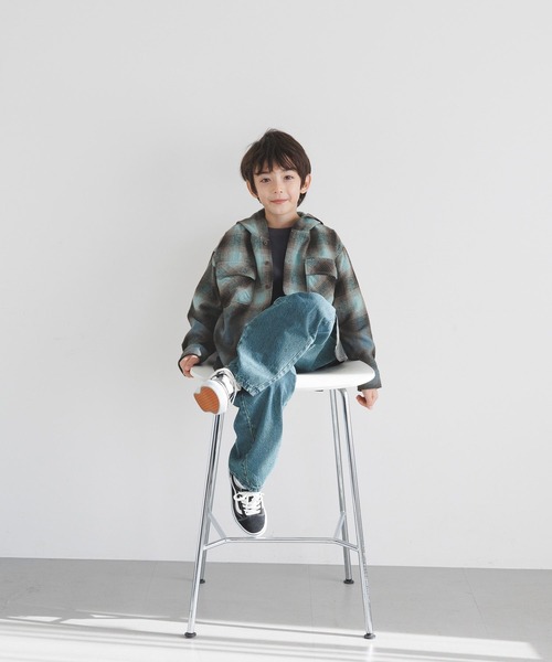 BAYFLOW（ベイフロー）の「[大人顔負け♪フェードカラー]オンブレチェックシャツパーカー(KIDS)（シャツ/ブラウス・キッズ・ブラック/ブルー・110cm/130cm/150cm）」の3枚目の写真