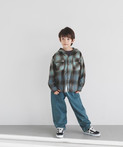 BAYFLOW（ベイフロー）の「[大人顔負け♪フェードカラー]オンブレチェックシャツパーカー(KIDS)（シャツ/ブラウス・キッズ・ブラック/ブルー・110cm/130cm/150cm）」の8枚目の写真