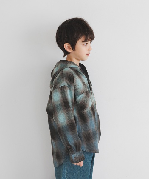 BAYFLOW（ベイフロー）の「[大人顔負け♪フェードカラー]オンブレチェックシャツパーカー(KIDS)（シャツ/ブラウス・キッズ・ブラック/ブルー・110cm/130cm/150cm）」の11枚目の写真
