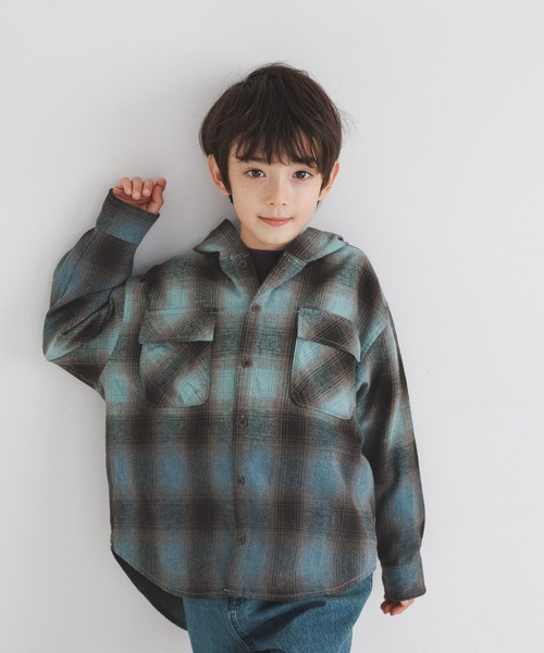 BAYFLOW（ベイフロー）の「[大人顔負け♪フェードカラー]オンブレチェックシャツパーカー(KIDS)（シャツ/ブラウス・キッズ・ブラック/ブルー・110cm/130cm/150cm）」の13枚目の写真
