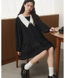 moi tytto | スカラップビックカラーワンピース(ワンピース)