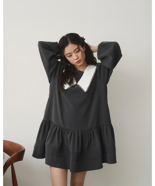 moi tytto（モイテュット）の「スカラップビックカラーワンピース（ワンピース・レディース・グレー/ブラウン/ブラック・FREE/SMALL）」の16枚目の写真