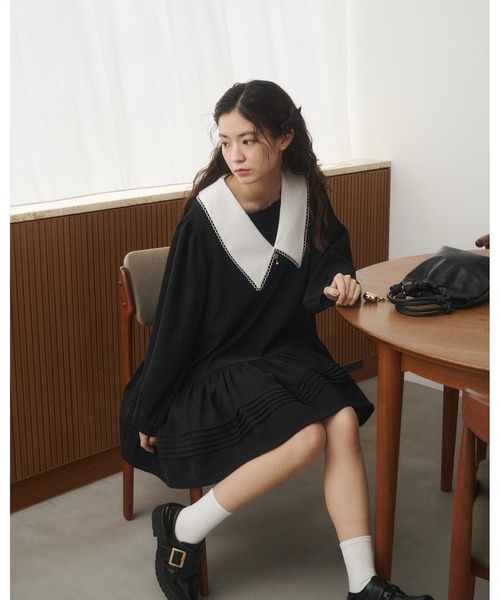 moi tytto（モイテュット）の「スカラップビックカラーワンピース（ワンピース・レディース・グレー/ブラウン/ブラック・FREE/SMALL）」の19枚目の写真