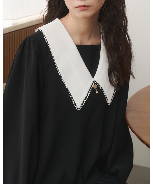 moi tytto（モイテュット）の「スカラップビックカラーワンピース（ワンピース・レディース・グレー/ブラウン/ブラック・FREE/SMALL）」の17枚目の写真