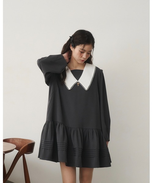 moi tytto（モイテュット）の「スカラップビックカラーワンピース（ワンピース・レディース・グレー/ブラウン/ブラック・FREE/SMALL）」の21枚目の写真