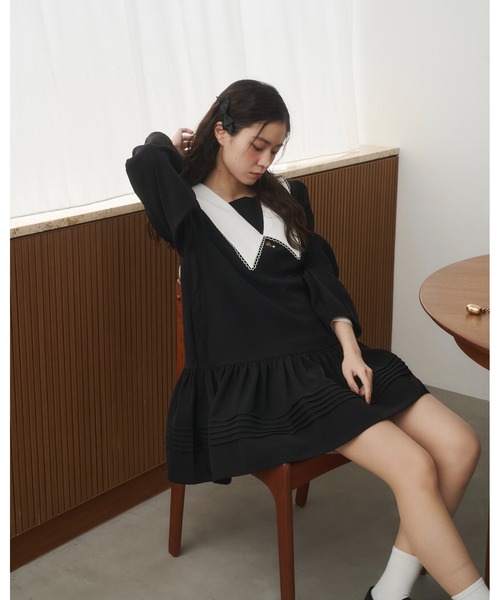 moi tytto（モイテュット）の「スカラップビックカラーワンピース（ワンピース・レディース・グレー/ブラウン/ブラック・FREE/SMALL）」の18枚目の写真