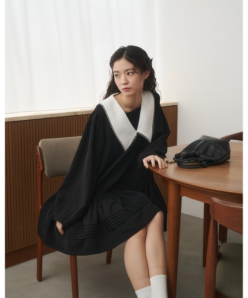 moi tytto（モイテュット）の「スカラップビックカラーワンピース（ワンピース・レディース・グレー/ブラウン/ブラック・FREE/SMALL）」の8枚目の写真