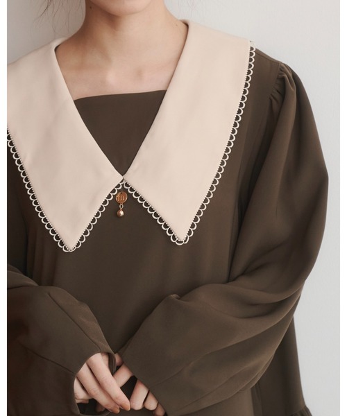 moi tytto（モイテュット）の「スカラップビックカラーワンピース（ワンピース・レディース・グレー/ブラウン/ブラック・FREE/SMALL）」の10枚目の写真