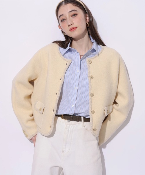 Rirandture（リランドチュール）の「フラップポケットニットジャケット（ニット/セーター・レディース・ライトイエロー/グレー/ピンク/ホワイト・2）」の3枚目の写真