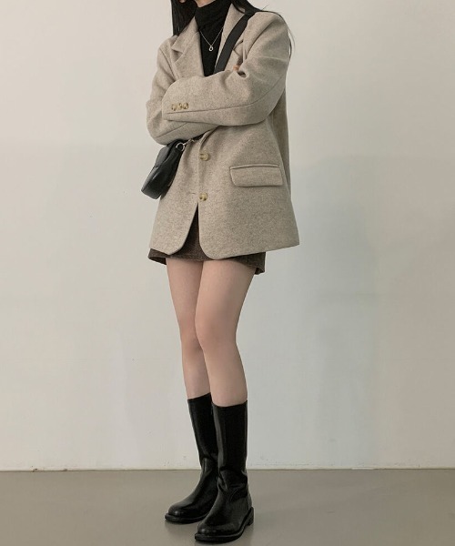 Aelina（エリナ）の「シンプルジャケット（チェスターコート・レディース・ブラック/ベージュ・FREE）」の14枚目の写真